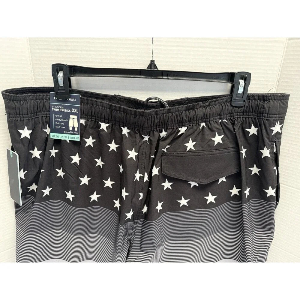 Trinity Coast 9-in Elastic Waist Swim Boardshorts SZ XXL Stars & Stripes NWT